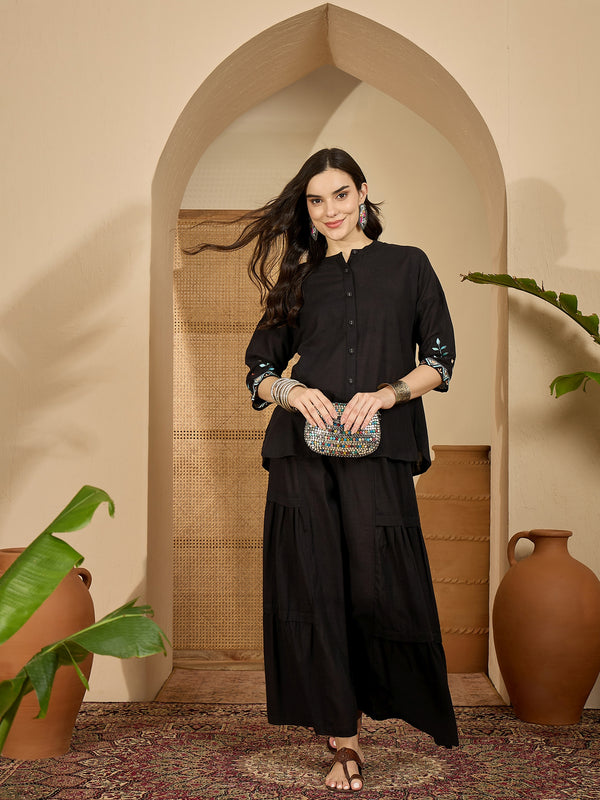 Black Embroidered  Oversize Tunic With Palazzo Co-Ords