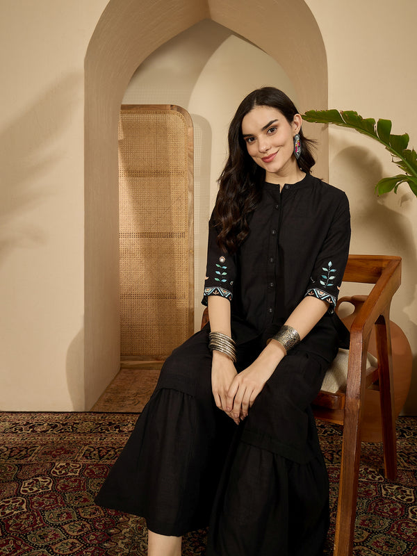 Black Embroidered  Oversize Tunic With Palazzo Co-Ords