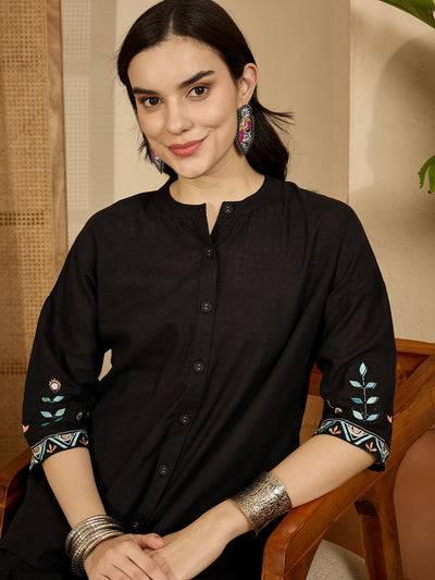 Black Embroidered  Oversize Tunic With Palazzo Co-Ords