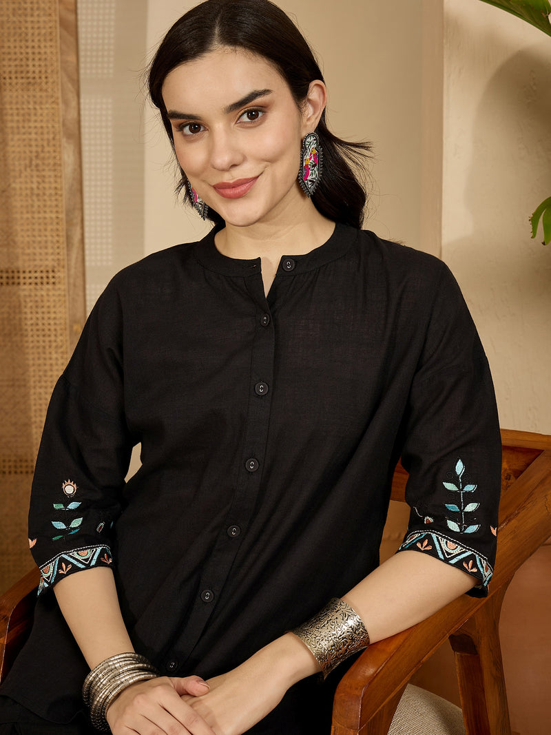 Black Embroidered  Oversize Tunic With Palazzo Co-Ords