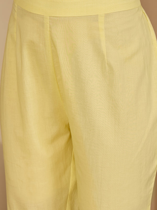 Yellow Floral Embroidered  Straight Kurta With Pant & Dupatta Kurta Set