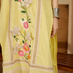 Yellow Floral Embroidered  Straight Kurta With Pant & Dupatta Kurta Set