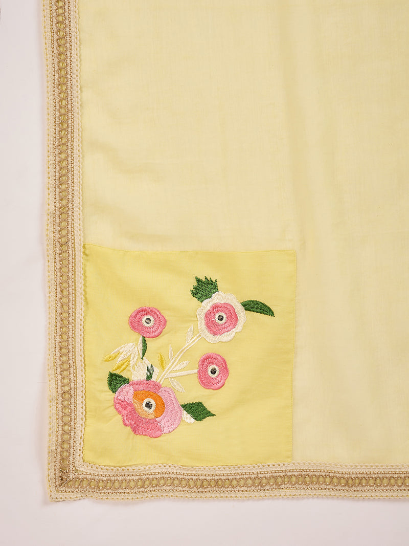 Yellow Floral Embroidered  Straight Kurta With Pant & Dupatta Kurta Set
