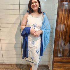 Pure Cotton Shoulder Straps Straight Kurta With Trousers & Dupatta