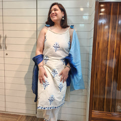 Pure Cotton Shoulder Straps Straight Kurta With Trousers & Dupatta