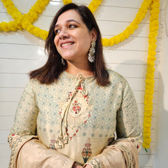 Grey Floral Print Straight Kurta With Sharara And Dupatta Kurta Set