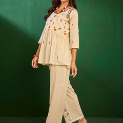 Embroidered Pure Cotton Top With Palazzos Co-Ords