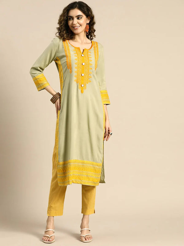 Ethnic Motifs Embroidered Thread Work Straight Kurta