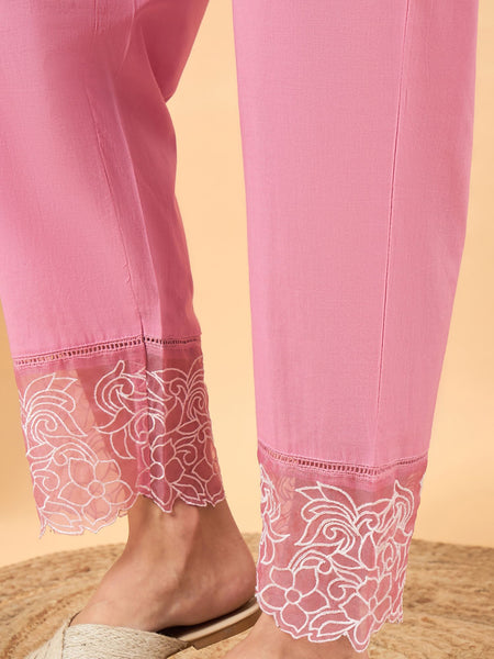 Floral Embroidered Thread Work Pure Cotton Kurta & Trousers With Dupatta