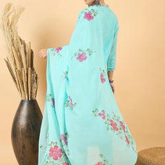 Floral Embroidered Pure Cotton Straight Kurta With Trouser & Dupatta