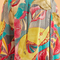 Turquoise Printed V-Neck Top With Palazzo