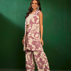 Printed Pure Cotton Top with Jacket & Palazzo Co-Ords Set