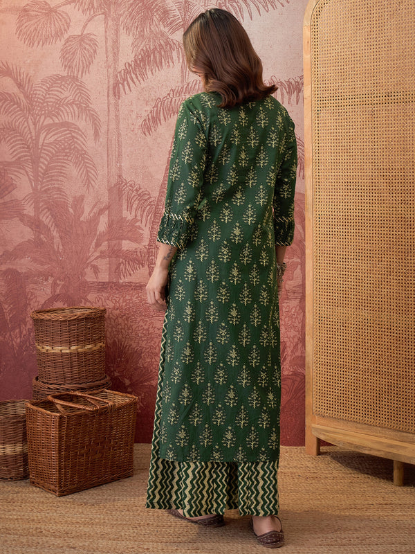 Ethnic Motifs Print Straight Kurta with Palazzo Kurta Set