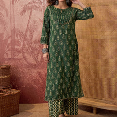 Ethnic Motifs Print Straight Kurta with Palazzo Kurta Set