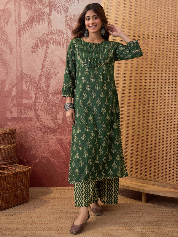 Ethnic Motifs Print Straight Kurta with Palazzo Kurta Set