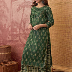 Ethnic Motifs Print Straight Kurta with Palazzo Kurta Set