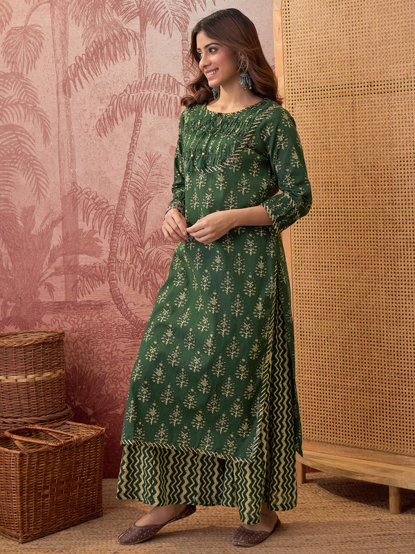 Ethnic Motifs Print Straight Kurta with Palazzo Kurta Set
