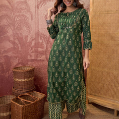Ethnic Motifs Print Straight Kurta with Palazzo Kurta Set