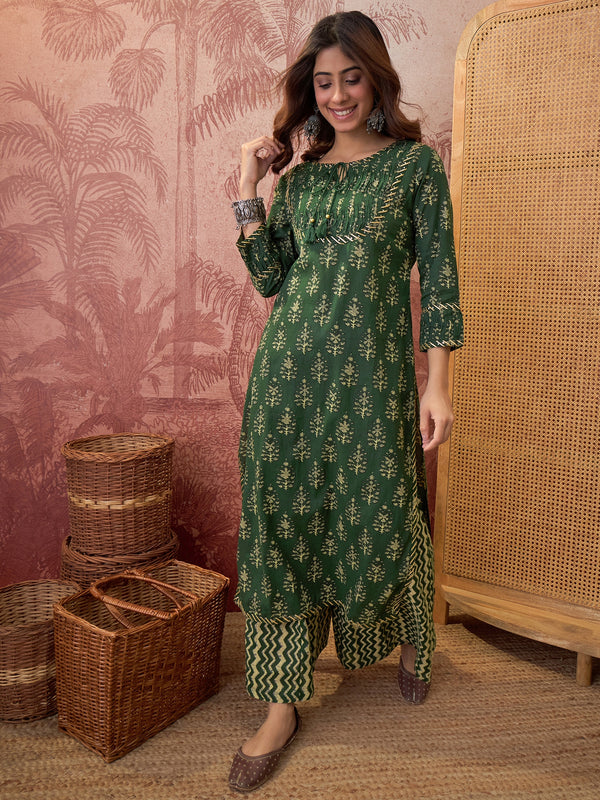 Ethnic Motifs Print Straight Kurta with Palazzo Kurta Set