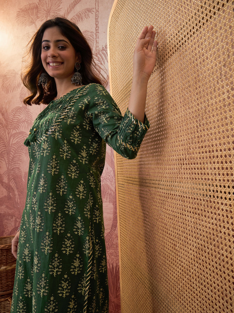 Ethnic Motifs Print Straight Kurta with Palazzo Kurta Set
