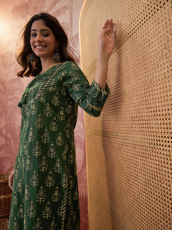 Ethnic Motifs Print Straight Kurta with Palazzo Kurta Set