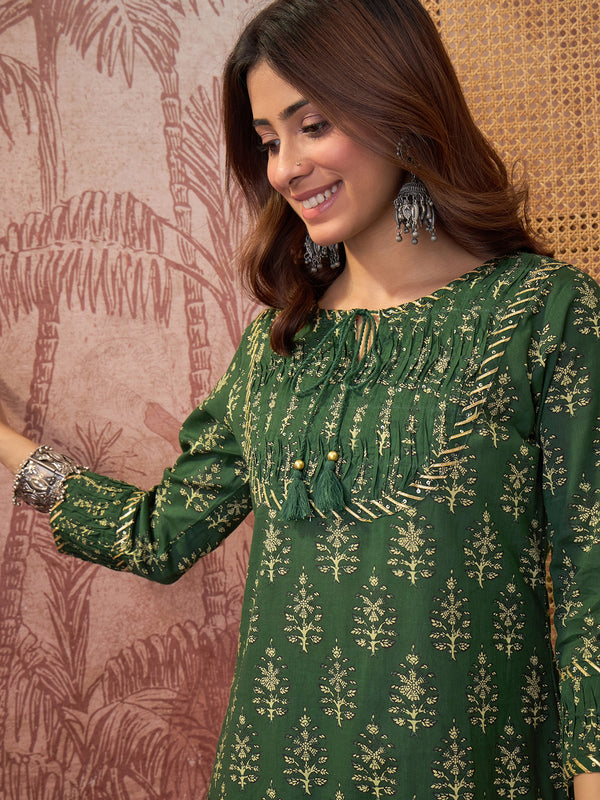 Ethnic Motifs Print Straight Kurta with Palazzo Kurta Set