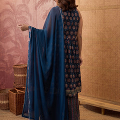 Ethnic Motifs Print Sleevless A-Line Kurta with Sharara & Dupatta Kurta Set