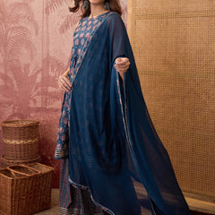 Ethnic Motifs Print Sleevless A-Line Kurta with Sharara & Dupatta Kurta Set