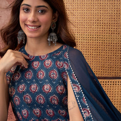 Ethnic Motifs Print Sleevless A-Line Kurta with Sharara & Dupatta Kurta Set