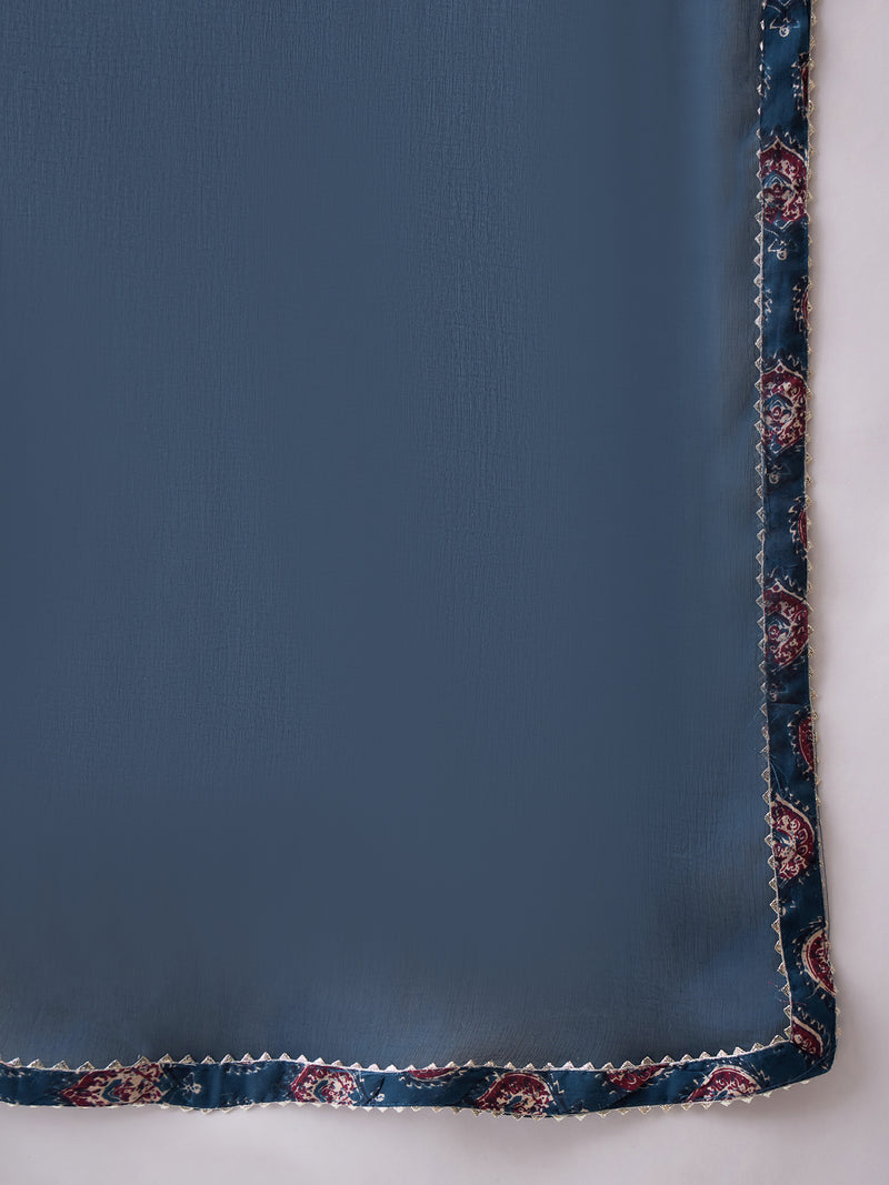 Ethnic Motifs Print Sleevless A-Line Kurta with Sharara & Dupatta Kurta Set