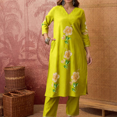 Purple Hand Block Print Straight  Kurta with Trouser & Dupatta Kurta Set