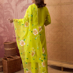 Purple Hand Block Print Straight  Kurta with Trouser & Dupatta Kurta Set