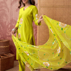 Purple Hand Block Print Straight  Kurta with Trouser & Dupatta Kurta Set