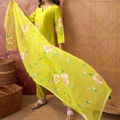 Purple Hand Block Print Straight  Kurta with Trouser & Dupatta Kurta Set