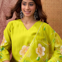 Purple Hand Block Print Straight  Kurta with Trouser & Dupatta Kurta Set