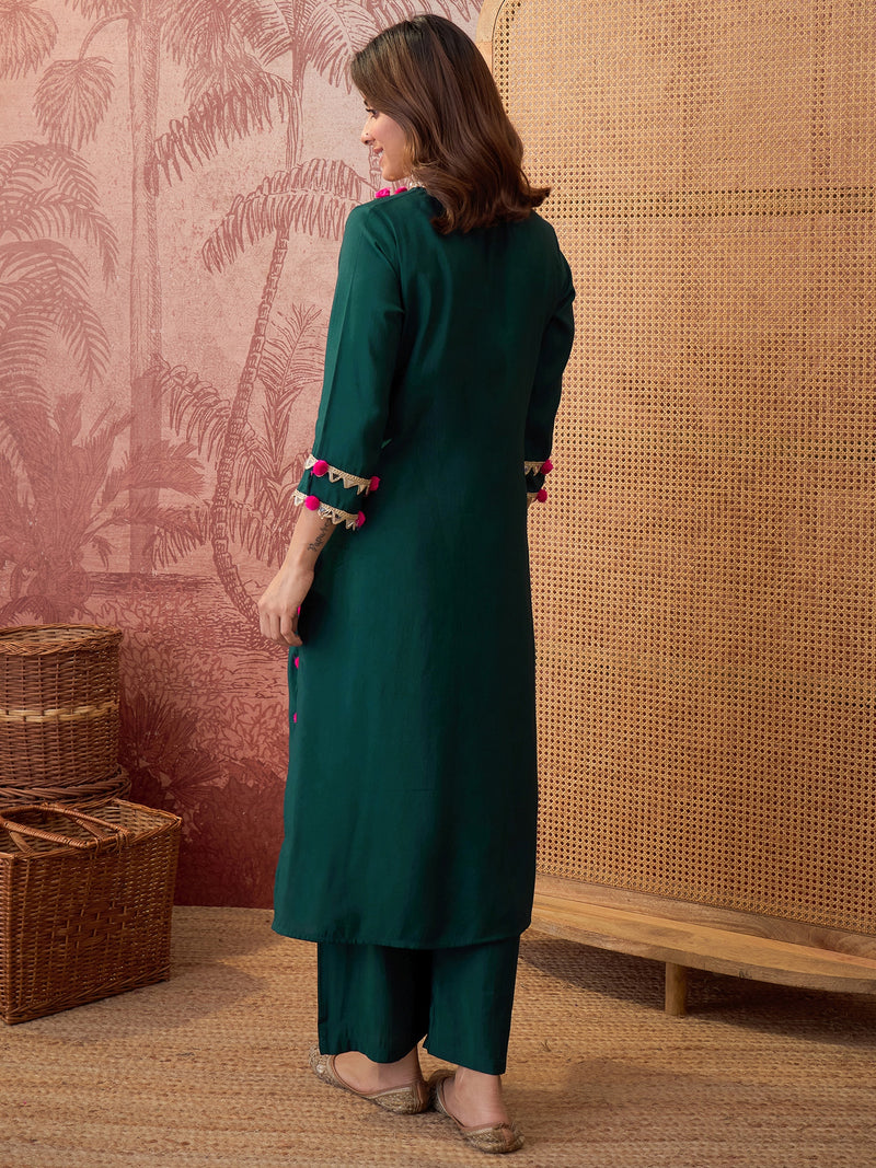 Premium Lace Detail Straight Kurta With Trouser Set