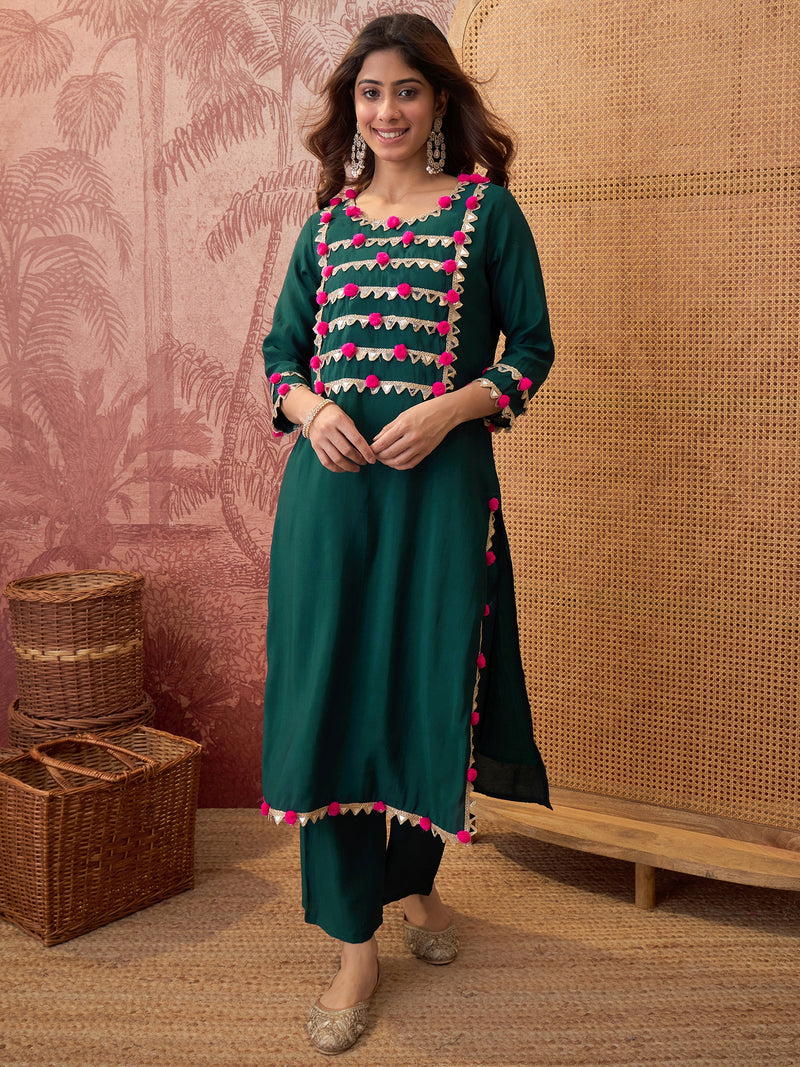 Premium Lace Detail Straight Kurta With Trouser Set