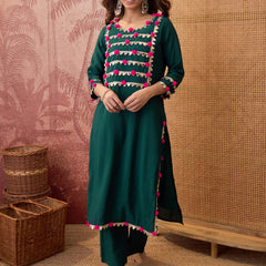 Premium Lace Detail Straight Kurta With Trouser Set