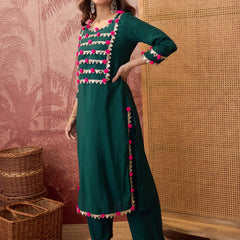 Premium Lace Detail Straight Kurta With Trouser Set