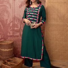 Premium Lace Detail Straight Kurta With Trouser Set
