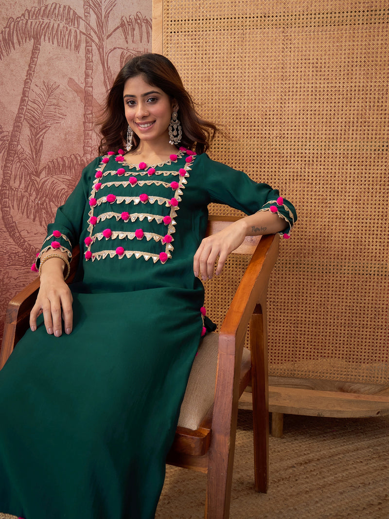 Premium Lace Detail Straight Kurta With Trouser Set
