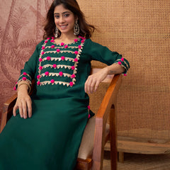 Premium Lace Detail Straight Kurta With Trouser Set
