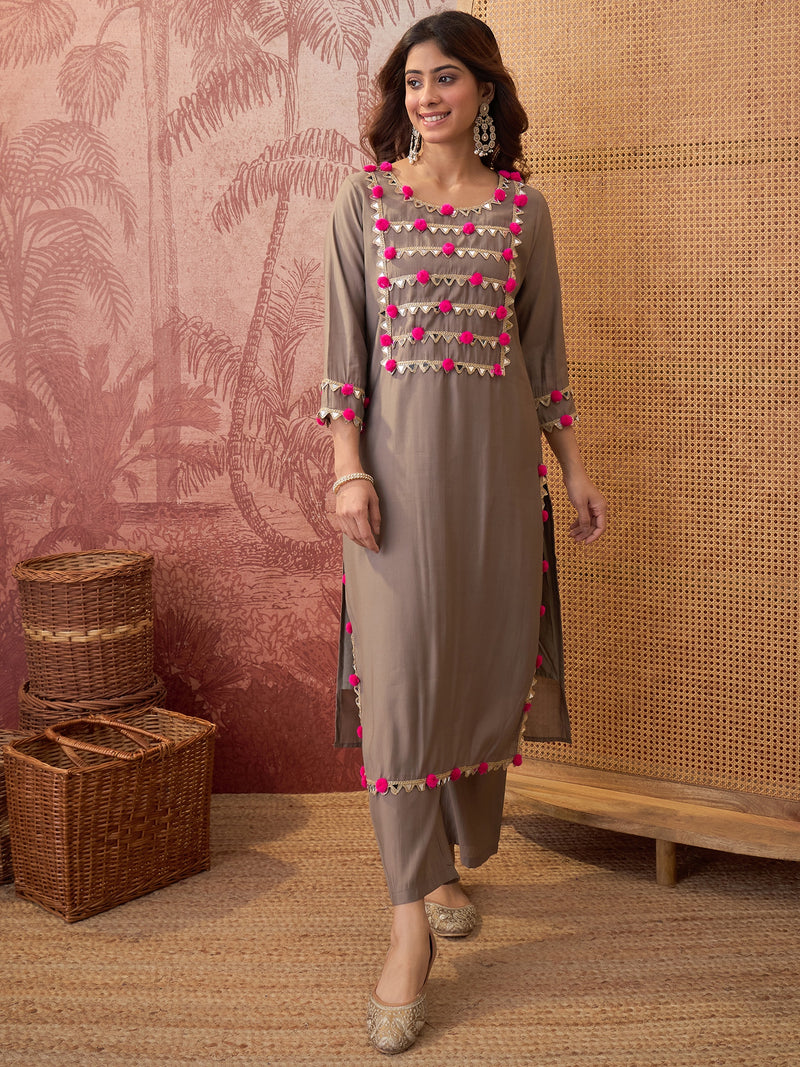 Premium Lace Detail Straight Kurta With Trouser Set