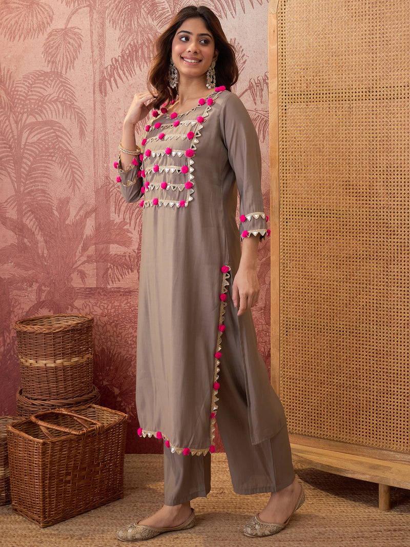 Premium Lace Detail Straight Kurta With Trouser Set