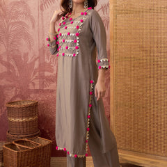 Premium Lace Detail Straight Kurta With Trouser Set