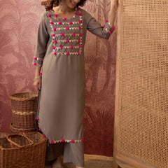 Premium Lace Detail Straight Kurta With Trouser Set