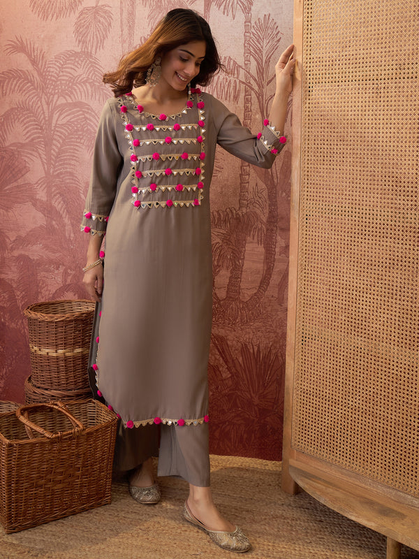 Premium Lace Detail Straight Kurta With Trouser Set
