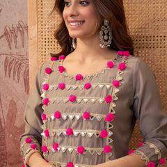 Premium Lace Detail Straight Kurta With Trouser Set