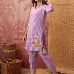 Pure Cotton Floral Embroidered Straight Kurta With Dhoti Pant Kurta Set