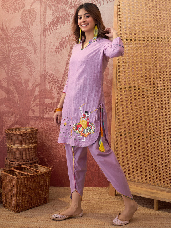 Pure Cotton Floral Embroidered Straight Kurta With Dhoti Pant Kurta Set